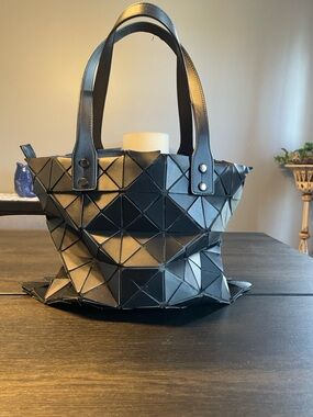Black Geometric Panel Tote Bag - Modern Women's Handbag